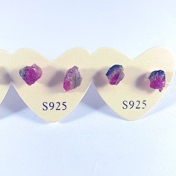 .925 Watermelon Tourmaline Crystal Earring Stud - Picture 5 of 7